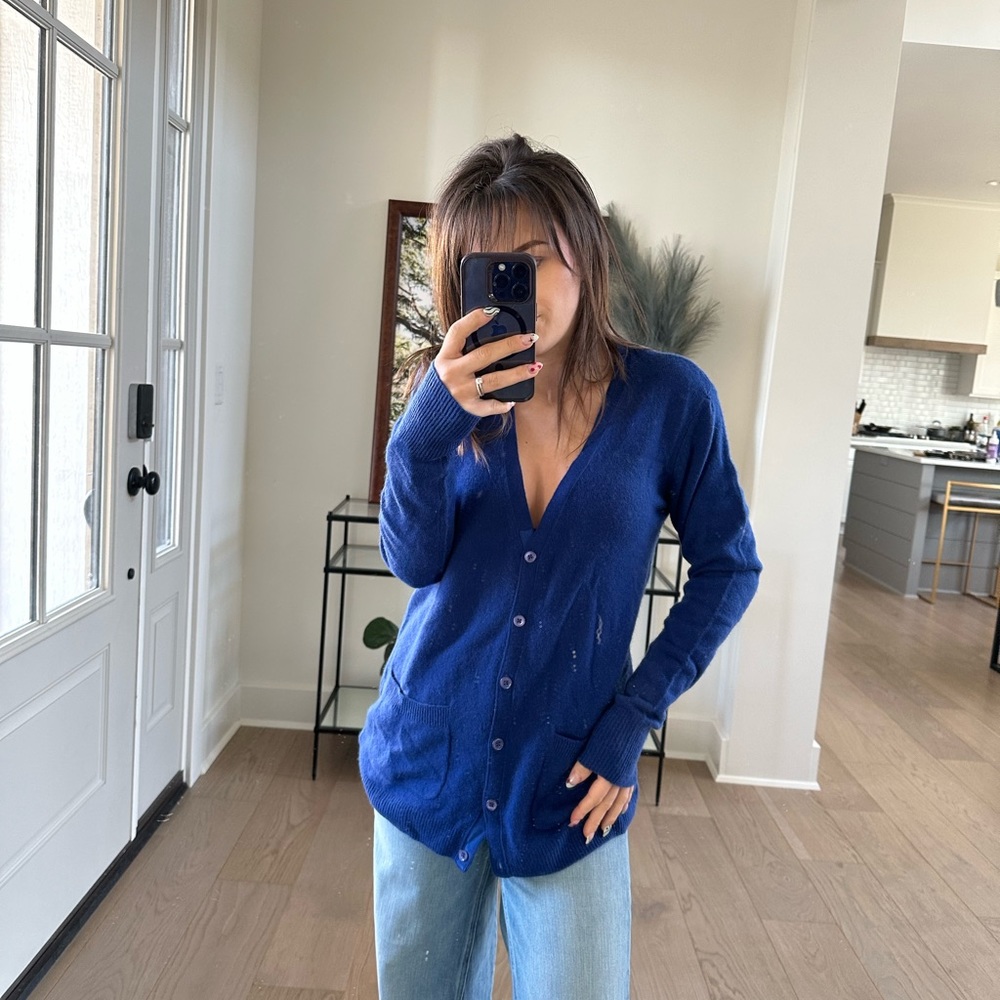 Equipment femme royal blue cashmere cardigan sweater small